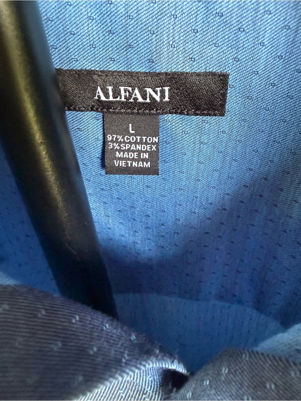 Alfani Men's Dark Blue Button Down Short Sleeve Shirt With Subtle Pattern, Large - Picture 5 of 7